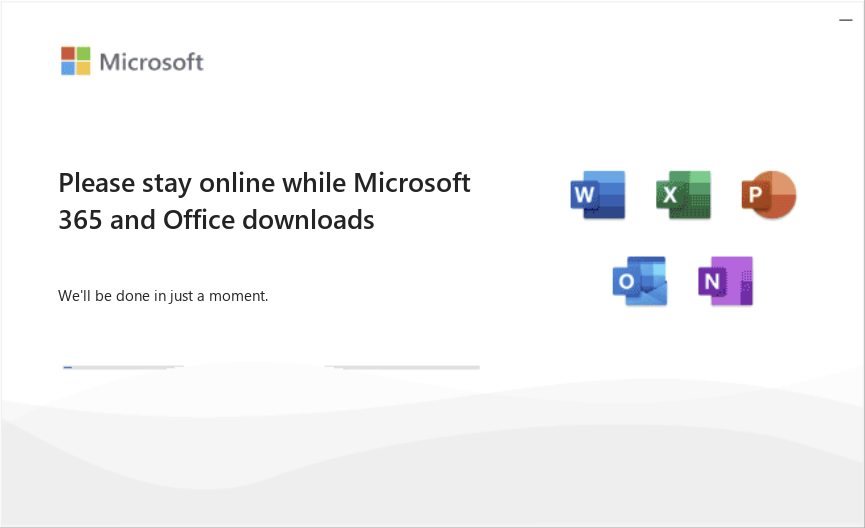 Office installer downloading, asking you to stay online